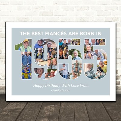 Fotocollage blau Geburtstagsgeschenk für Verlobte 23-Fotojahr 1955 Druck oder Leinwand