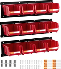 Wall Mounted Storage Bins, 12 Plastic Bins & 3 Metal Rails, Plastic Hanging....