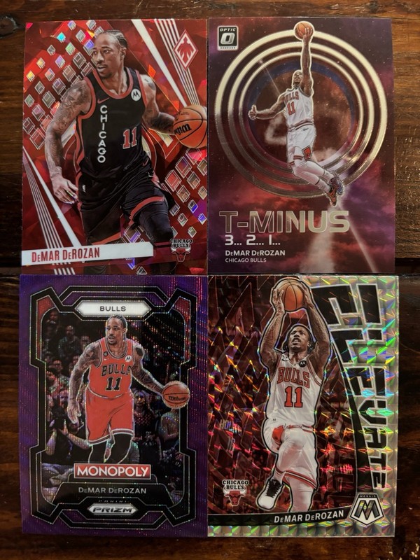 DeMar DeRozan 4 Card LOT! Red Ice / T-Minus 3 2 1 / Purple Monopoly / Elevate