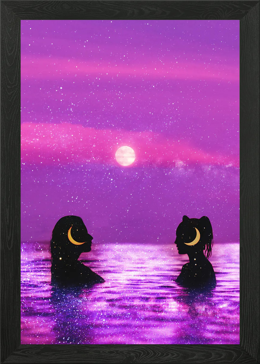 Póster arte de pared enmarcado Sea Moon Girls lienzo impresión cuadro