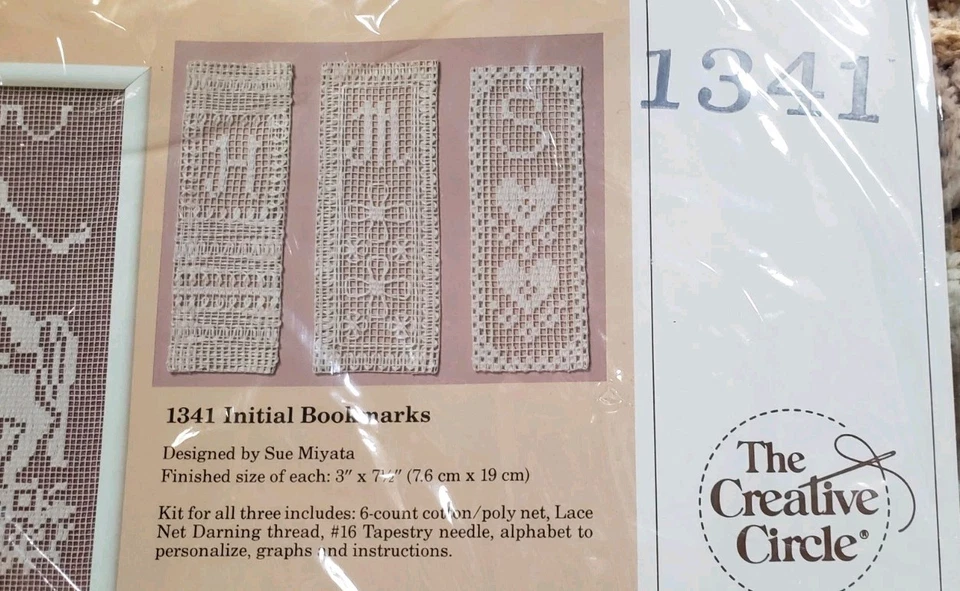 Vintage The Creative Circle Lace Net Darning Kit 1341 Initial Bookmarks - Image 2 of 4