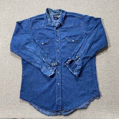 Vintage Wrangler Jeanshemd Herren Large Slim Fit * Blue Pearl Snap Western USA