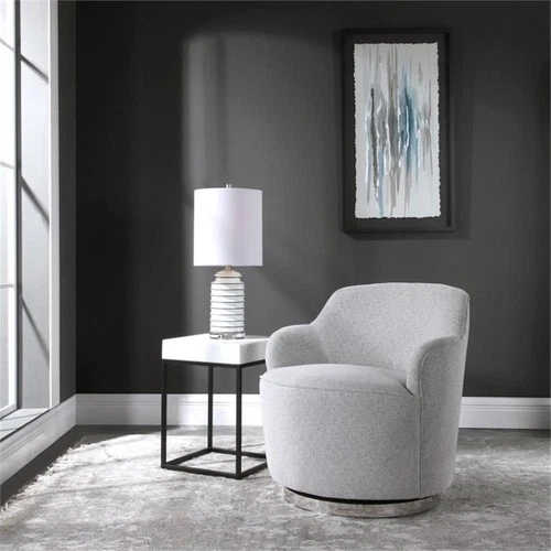 Uttermost Hobart Wood Stainless Steel and Fabric Swivel Chair in Polished Nickel - Picture 3 of 9