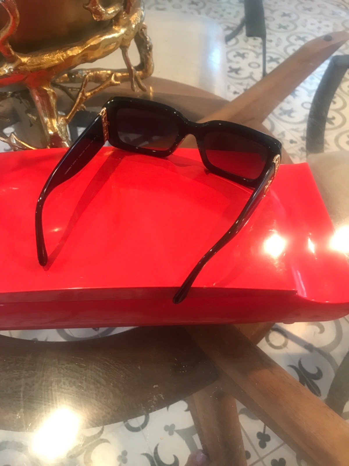 Authentic Chanel Rectangular Black Shade Sunglass… - image 4