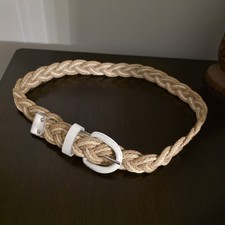 Vintage 80s 90s Beige Braided Rope Belt - Adjustable Lenth Up to 32" Waist
