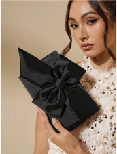 Black BAE Women Bow Decorated Clutch Bag For Date Party Club Evening