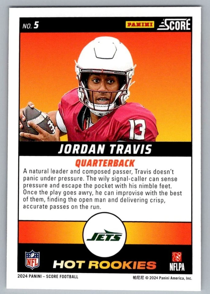 2024 Score Hot Rookies Jordan Travis New York Jets #5 - Image 2 of 2