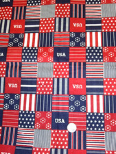 Patriotic Fabric 1 yd Americana Stars  Stripe Lightweight Cotton Red White Blue