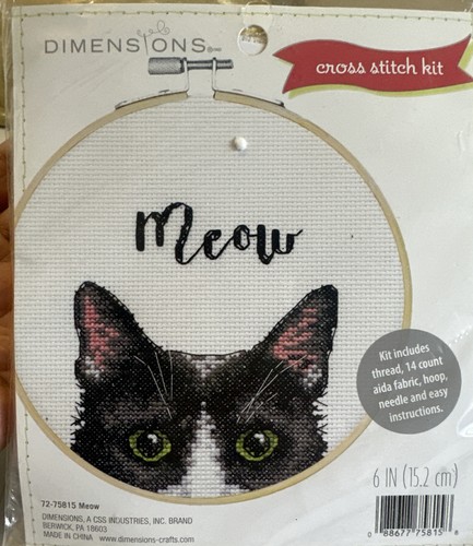 Dimensions Counted Cross Stitch Kit &Hoop 6"Meow Cat