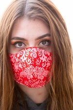 Face Mask Adult Washable Reversible Reusable Handmade one mask Damask Dots Red