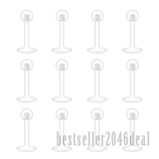 12 PCS Clear Acrylic Retainer Lip Rings 16G Nose Studs Tragus Labret Ear Helix