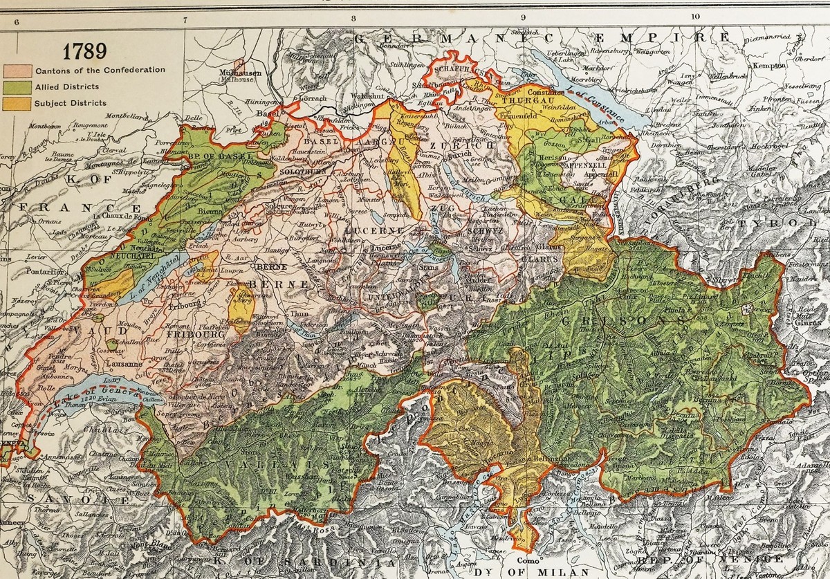 HISTORICAL MAP SWITZERLAND 1789 BERNE VAUD ZURICH BASEL
