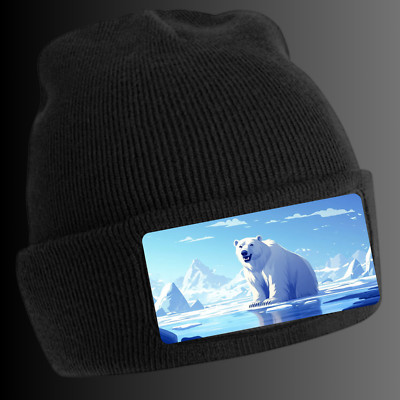 Unisex Cotton Angry Polar Bear Print Beanie Hat