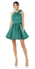 NWT Mac Duggal Teal Halter High Neck Shoulder Bow Mini Dress 20710 Size 2