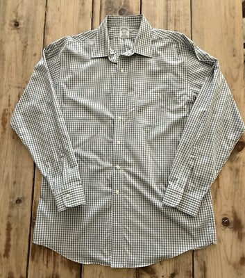 Brooks Brothers 1818 Regent Long Sleeve Grey White Gingham Men's 17 1/2 - 35