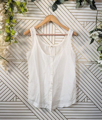 RUEHL Women's Silk Blend Button Up Tank White Dainty Slip Boho Size Large