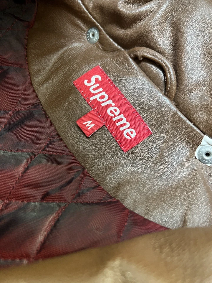 Vintage Supreme Down Filled Leather Hooded Quilted Jacket Brown Sz M Medium - Image 4 of 4