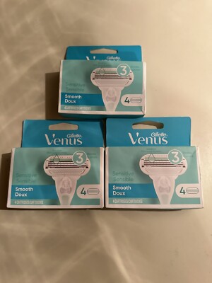 Lot Of  3 Gillette Venus Sensitive Deluxe Smooth 3 Blade 4 Cartridges