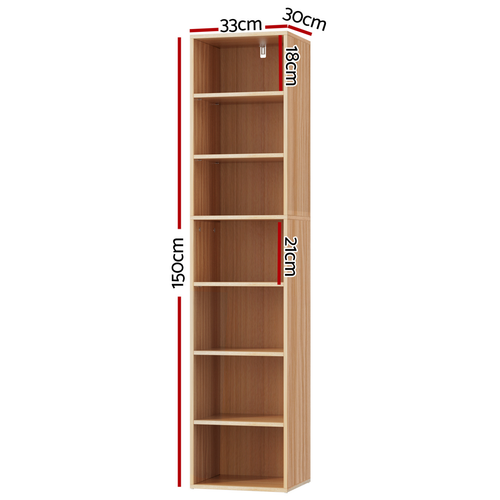Artiss Bookshelf 7 Tiers Display Book Cube Shelves CD DVD Storage MILO Pine New - Picture 2 of 8