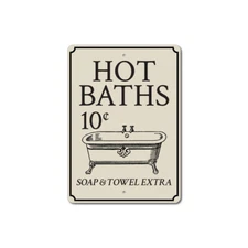 Hot Baths Sign, Hot Baths Decor, Bath Tub Aluminum Sign
