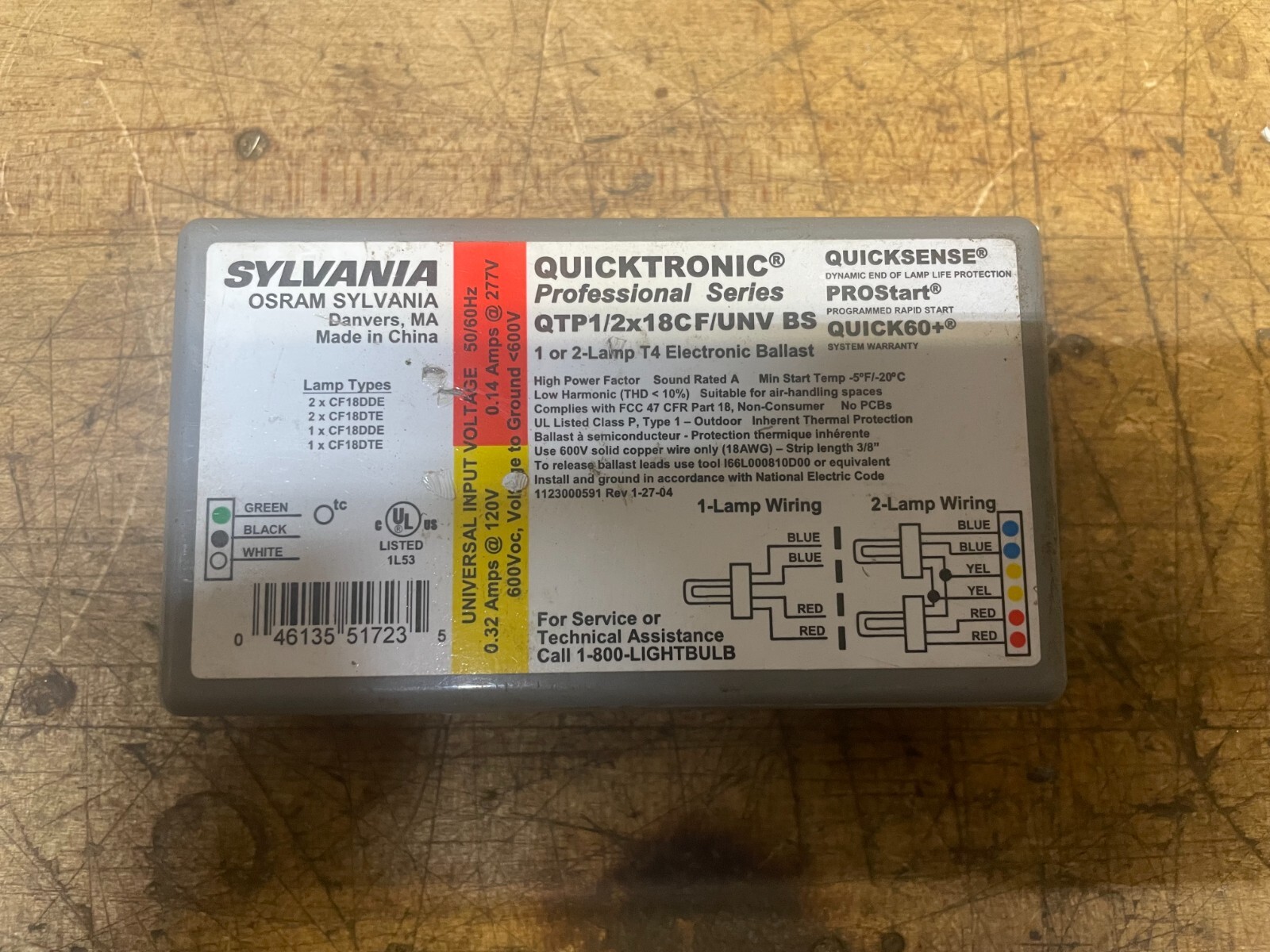 Sylvania QTP 1/2x18CF/UNV BS 1 OR 2 Lamp T4 120277V Electronic Ballast