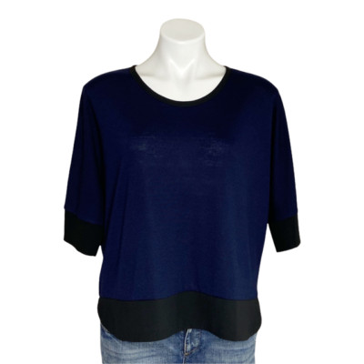 LOFT Blue & Black Top Blouse Medium