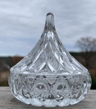 VINTAGE CUT GLASS JEWELRY TRINKET TEAR DROP SHAPE BOX  Lid3.5  Tall 3.25  Wide