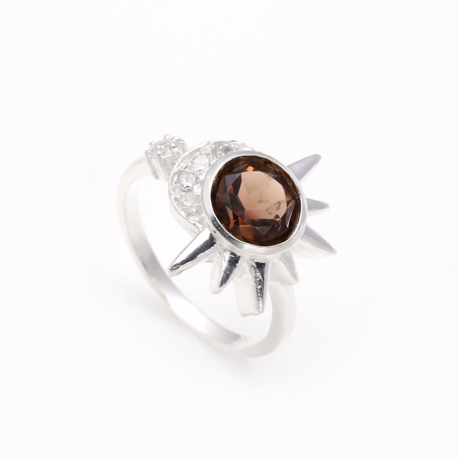 Natural Smoky Quartz Engagement Ring 925 Sterling Silver Ring Any Size