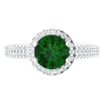 1.57 Ct Round Cut Natural Emerald  Diamond Wedding Ring 925 Sterling Silver