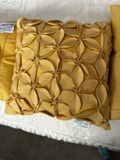 18" x 18" Yellow Felt Petal Pillows  - Rizzy - Lot of 3 Available NWT