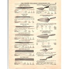 The Frank Colladay Hardware Co Pg 67-68 Disston Brick Trowels Rasps VTG 1930's