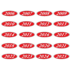 EZ-Line Car Dealer Oval Model Year 2 DOZEN Windshield Stickers RED WHITE