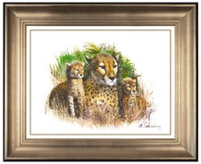Adolf Sehring Original Painting Oil On Canvas Signed Animal Portrait Cheetah Art