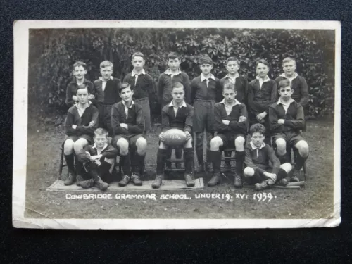 wales cowbridge grammar school rugby under 19's team 1934 rp postcard image 2