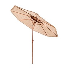 9ft Outdoor Thatch Parasol with 2-Tier Design, Tilt  8 Metal Support Ribs