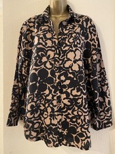 Nobody's Child Oversized Beige Black Floral Shirt 12 Long Sleeve Blouse linen
