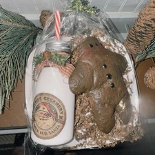 Primitive Style Milk & Cookies For Santa On Plate Christmas Gift Presentation