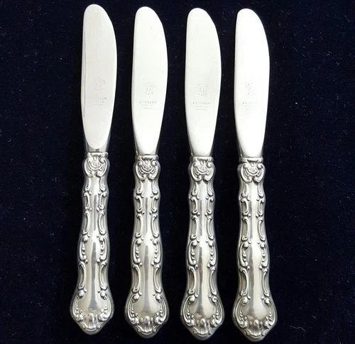 Vintage GORHAM Strasbourg Sterling Hollow Handle Butter Spreaders, Set of 4