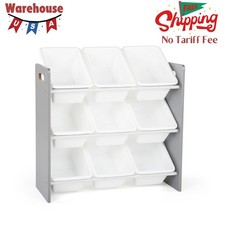 Kids Toy Storage Organizer with 9 Plastic Storage Bins, Grey/White