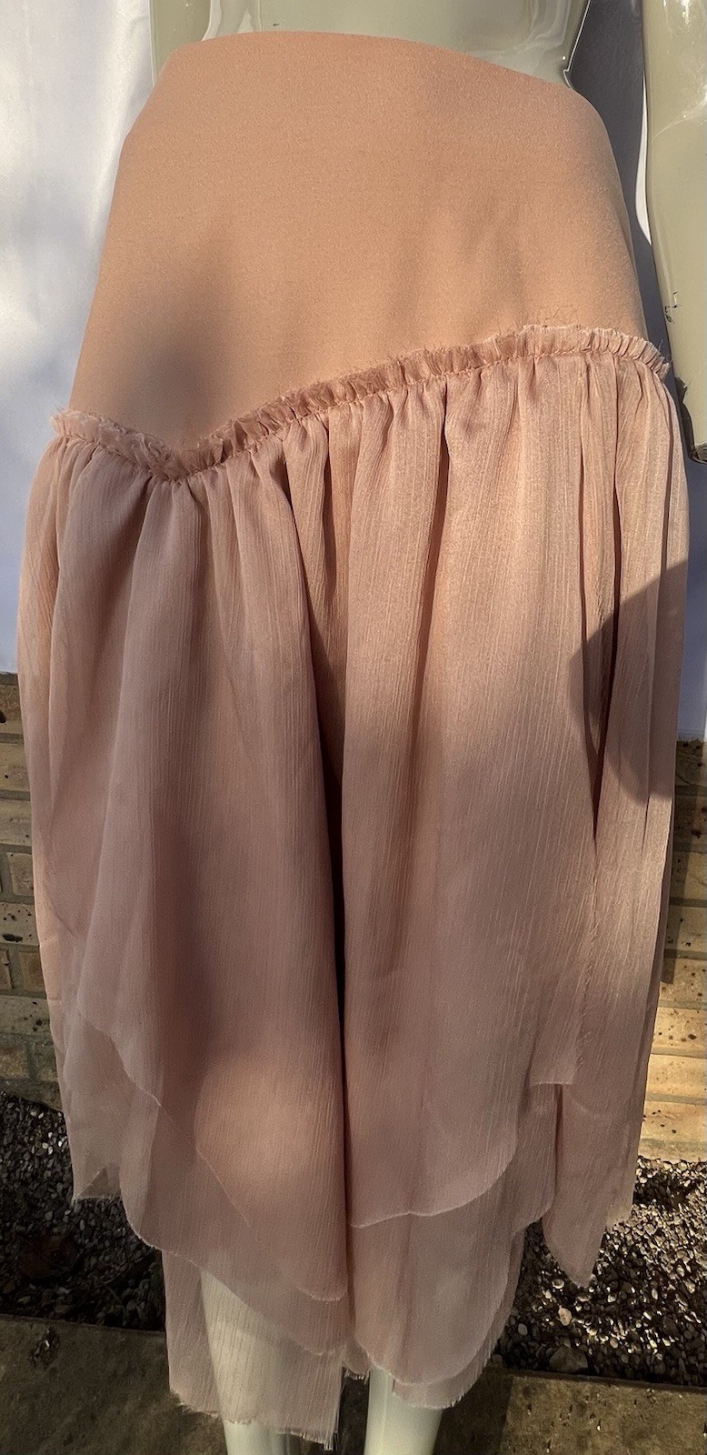 Leem chiffon ruffle layered floaty Skirt dusky pink (size L) RRP £110 Selfridges