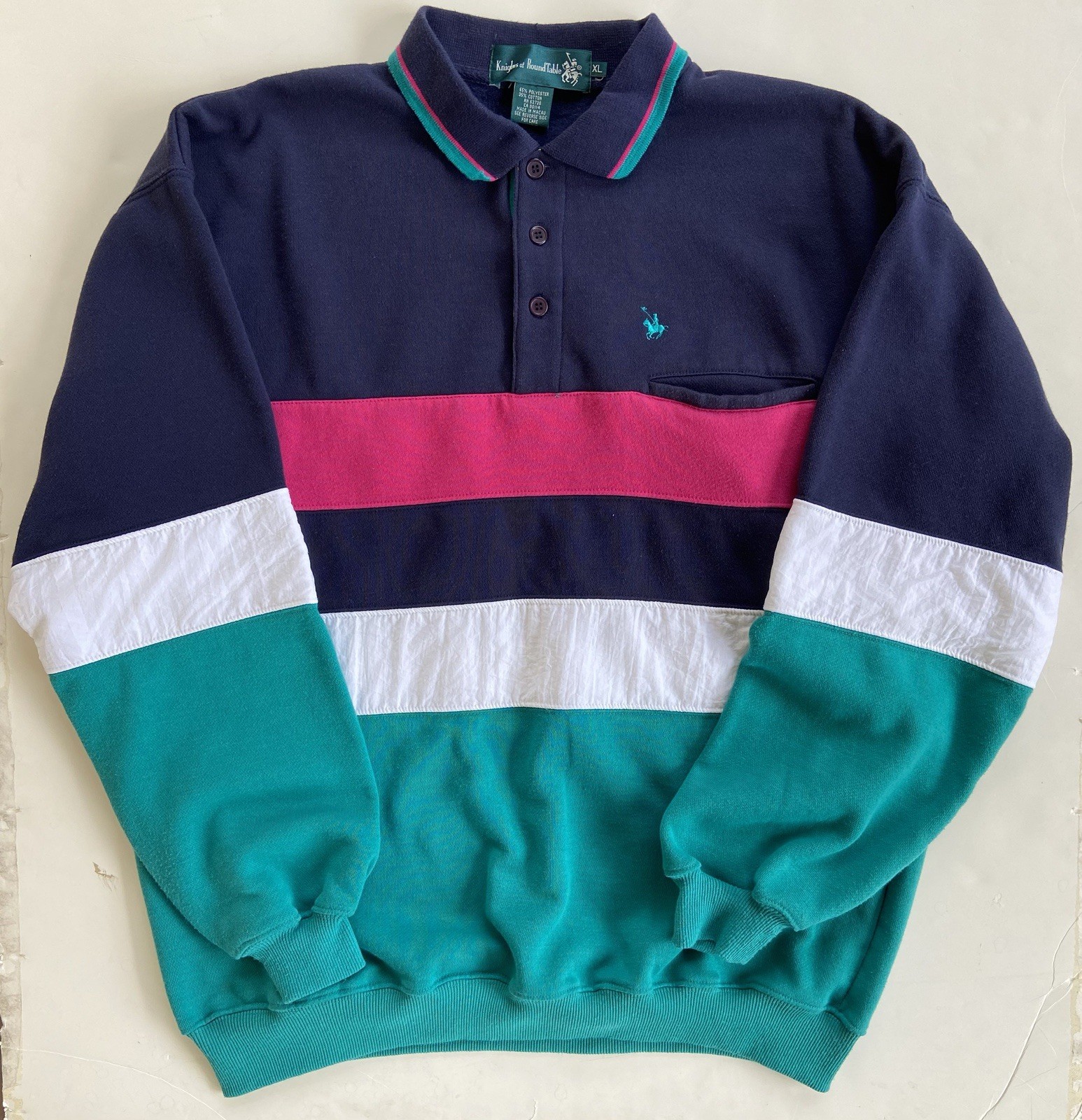 Vintage Multicolor Colorblock Collared Henley Sweatshirt Men’s XL
