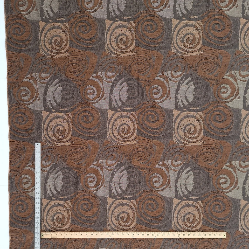 Antigo redemoinhos abstratos quadrados marrom MCM tecido estofado decoração tecido 2 YD x 52" W - Imagem 3 de 4