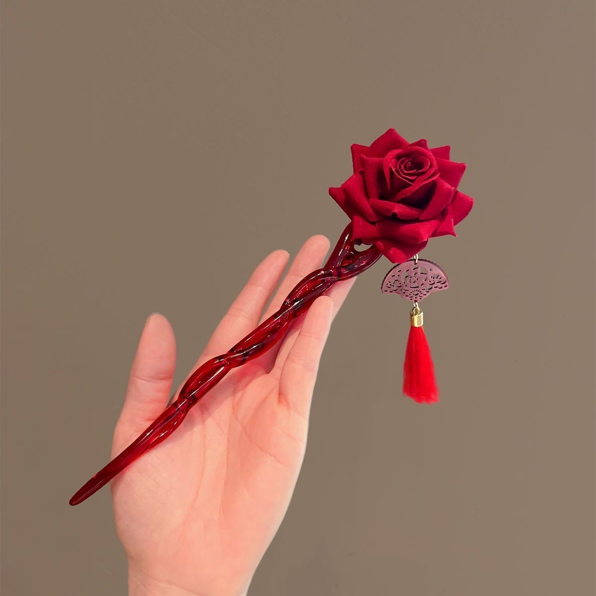 Vintage red rose glass hairpin chinese style bun stick hair accessories