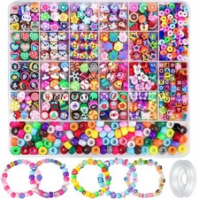 1200pcs Bracelet Making Kit Clay Pony Letter Beads DIY Jewelry Set Box String