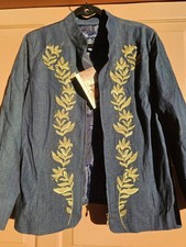 NEW NWT SUSAN GRAVER STYLE GORGEOUS DENIM GOLD EMBROIDERY JACKET BLAZER 1X DEAL!
