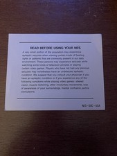 NES-DOC-USA Nintendo Read Before Using Your NES Epilepsy Warning Sheet VG Cond