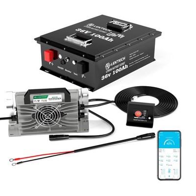 36V 100Ah LiFePO4 Lithium Battery for Golf Cart RVs, 200A BMS, Charger & Monitor