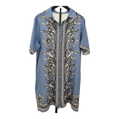 Max Studio Women Blue Floral Print Midi Shirt Dress Size XL