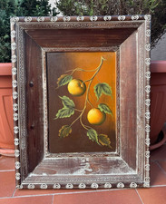 Dipinto su Legno - Natura Morta Frutta Pesca - Cornice Artigianale Rustica 40x50