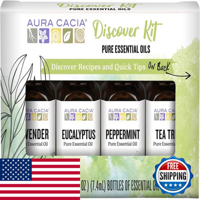 Aura Cacia Discover Essential Oils Kit 4-Pack Lavender Eucalyptus Peppermint